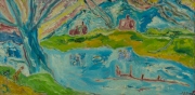43. Red Boat with Blue Tree