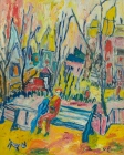 52. Girl in Orange on Blue Bench