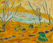 82. River Scene with Green Rock