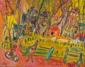 105. Girl on Bench with Bicycle