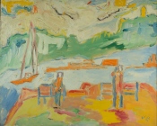 110. Two Figures with Orange Boats