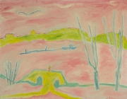 150. Blue Boat on Pink River